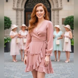 HYFVE Blush Long Sleeve Ruffle Dress Sz L Pre-loved EUC